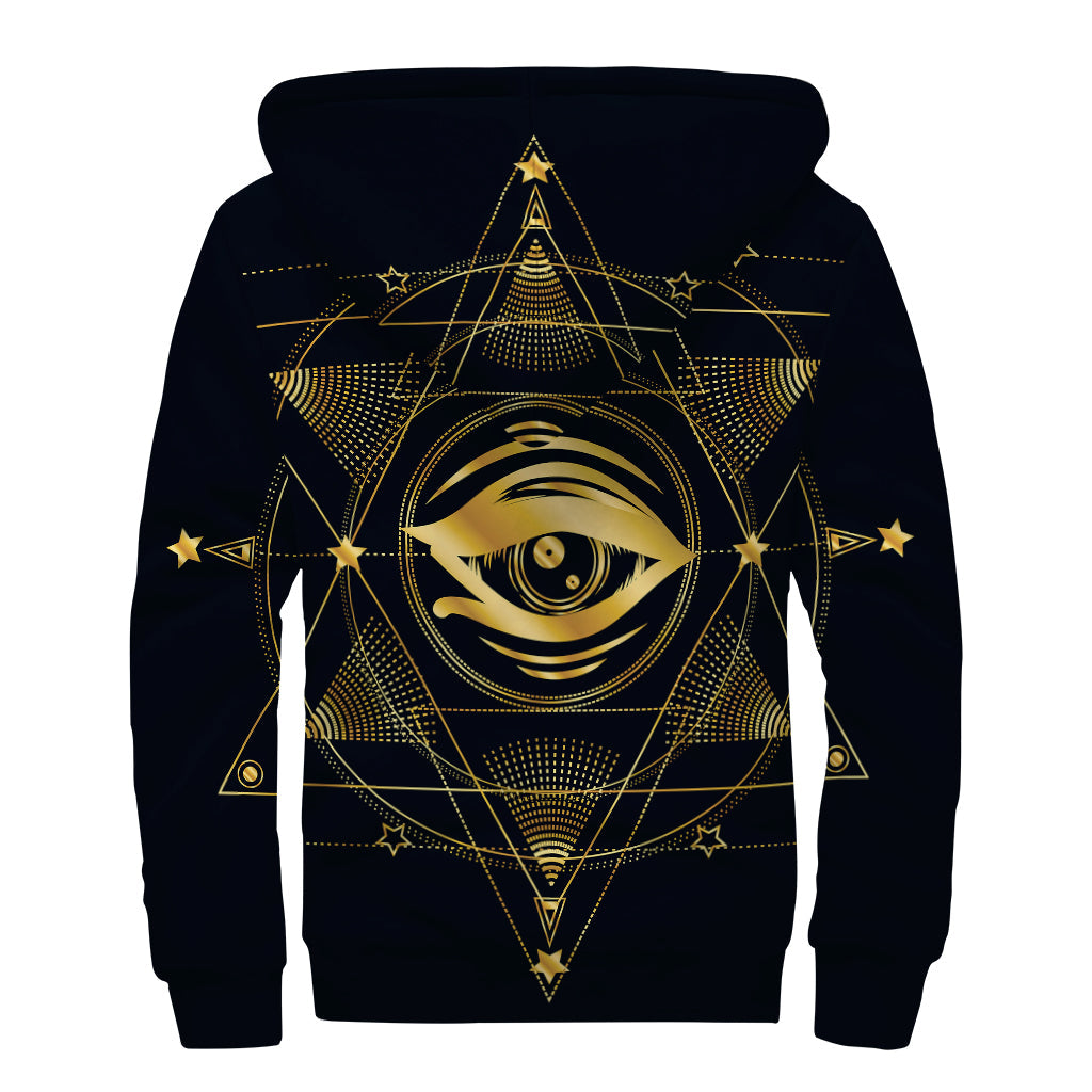 Geometric Eye of Providence Hippie Style Sherpa Lined Zip Up Hoodie - 2