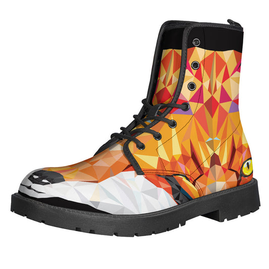 Groovy Geometric Fox Print Leather Hippie Boots - 1