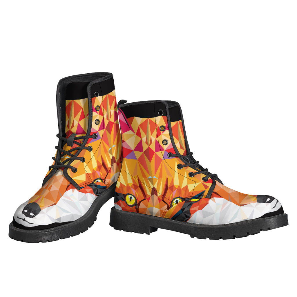 Groovy Geometric Fox Print Leather Hippie Boots - 3