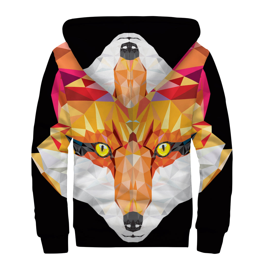 Groovy Geometric Fox Print Sherpa Lined Zip Up Hoodie for Free-Spirited Hippies - 2