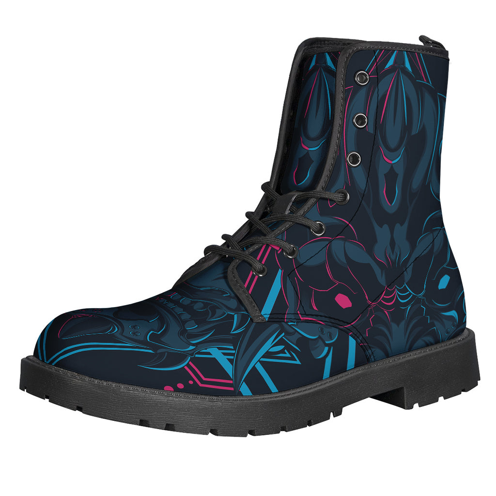 Groovy Geometric Japanese Demon Print Leather Boots for Free-Spirited Hippies - 1