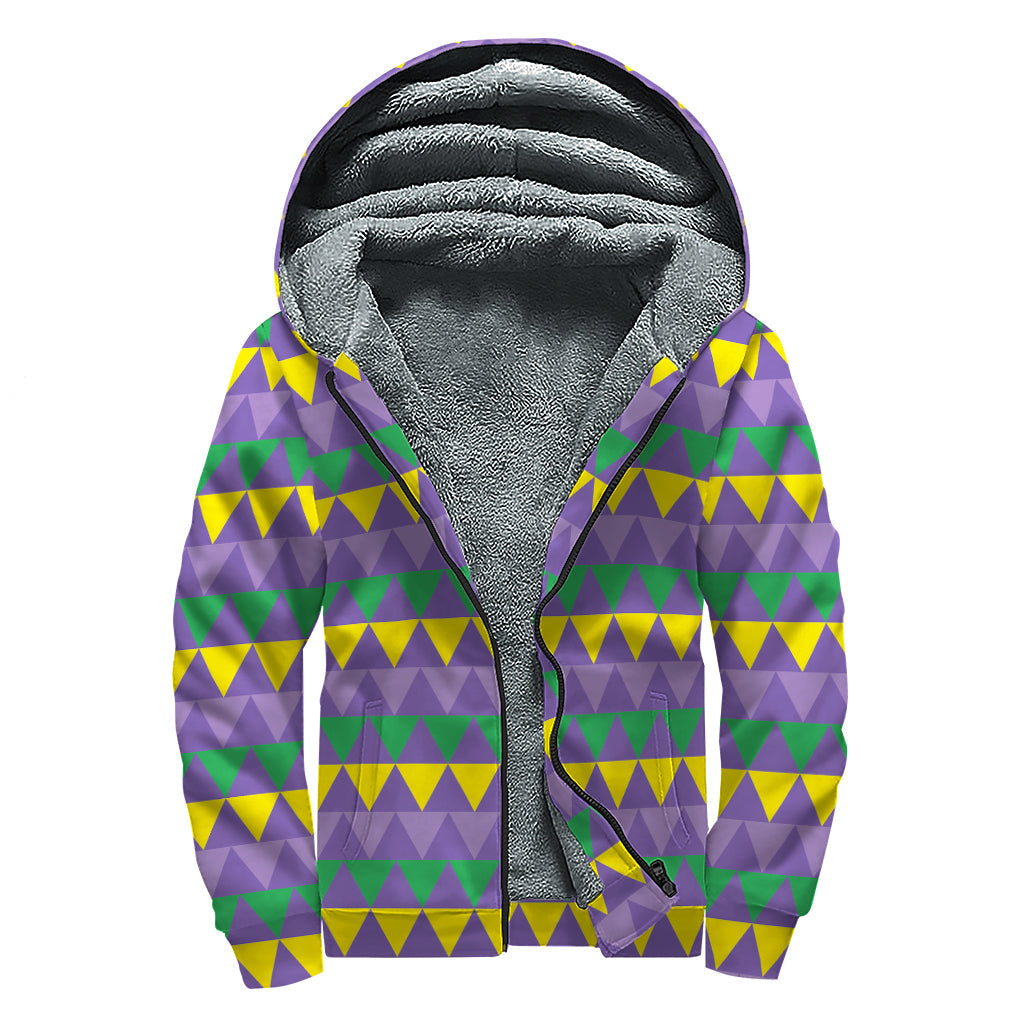 Groovy Geometric Mardi Gras Sherpa Lined Zip Up Hoodie for Free-Spirited Hippies - 1