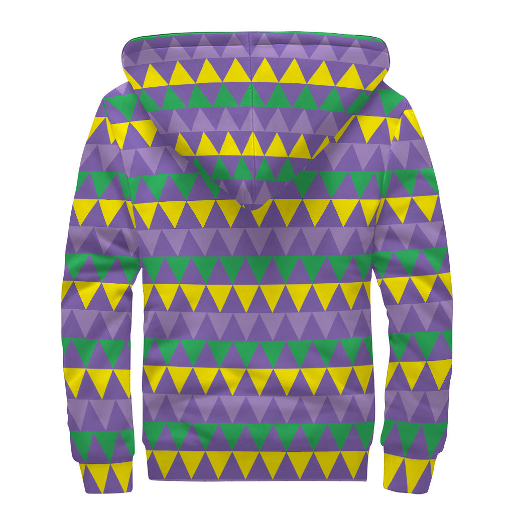 Groovy Geometric Mardi Gras Sherpa Lined Zip Up Hoodie for Free-Spirited Hippies - 2