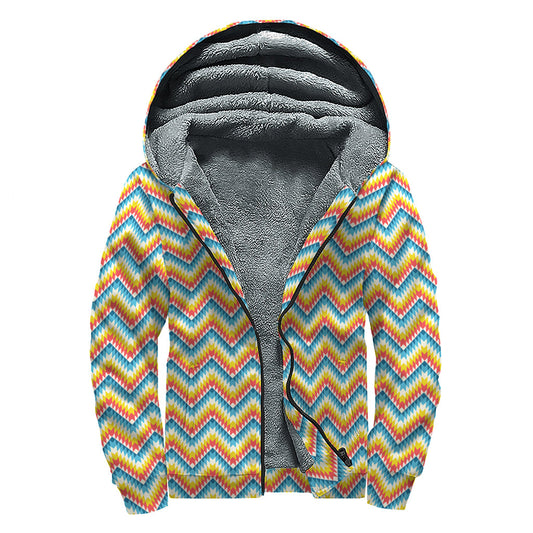 Geometric Native American Pattern Sherpa Lined Zip Up Hoodie: Embrace the Hippie Style - 1