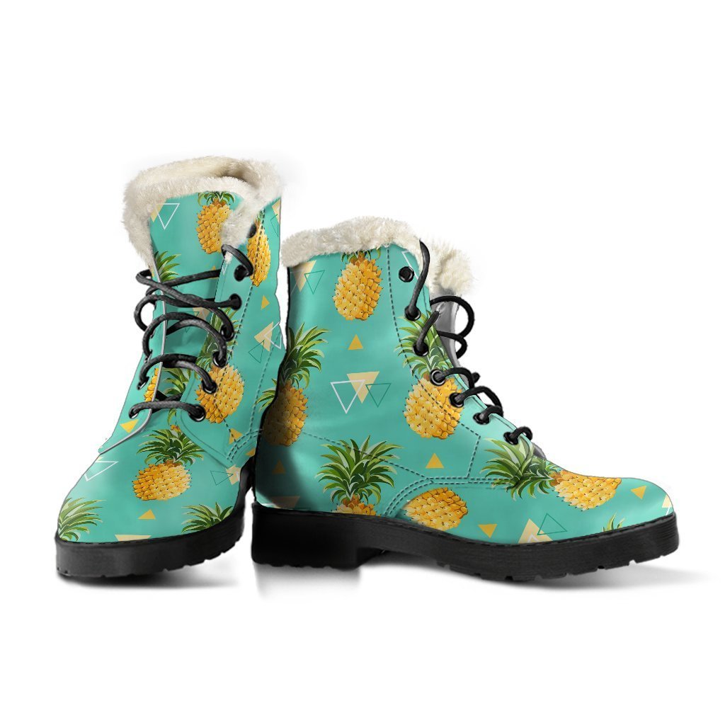 Psychedelic Pineapple Faux Fur Leather Boots for Hipster Hippies - 3