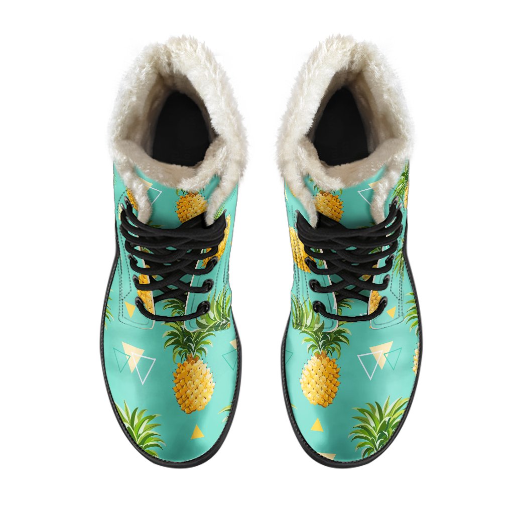 Psychedelic Pineapple Faux Fur Leather Boots for Hipster Hippies - 4