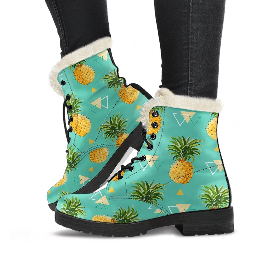 Psychedelic Pineapple Faux Fur Leather Boots for Hipster Hippies - 1