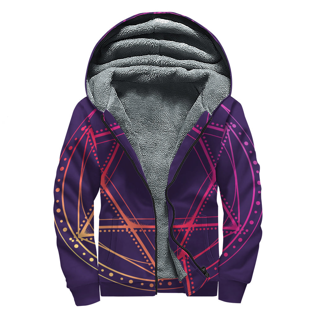 Geometric Star of David Sherpa Lined Zip Up Hoodie for Hippies - 1