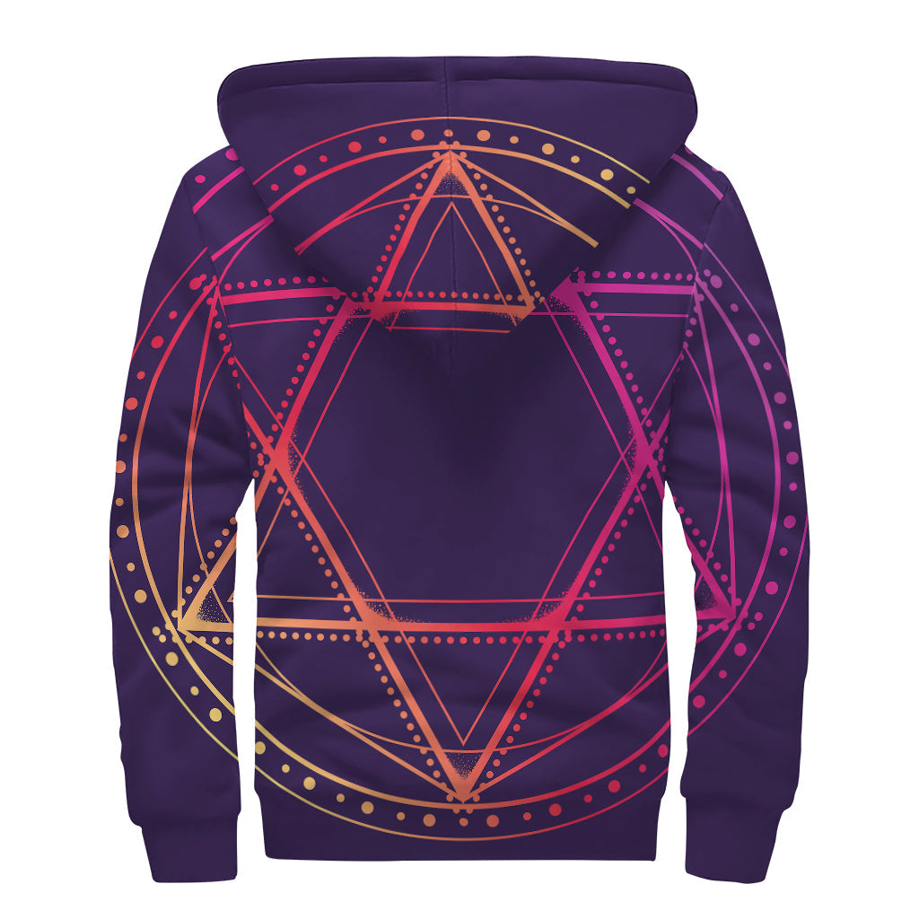 Geometric Star of David Sherpa Lined Zip Up Hoodie for Hippies - 2