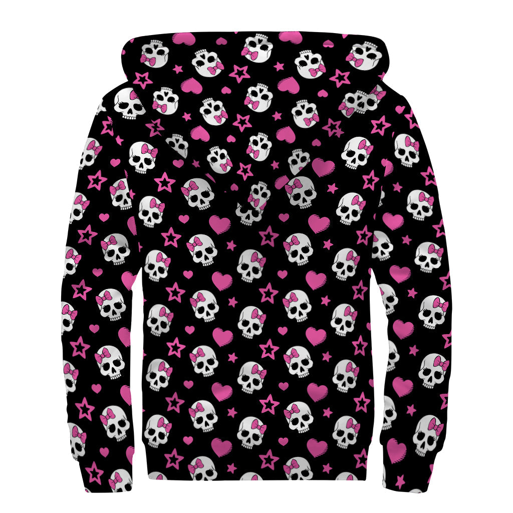 Girly Emo Skull Pattern Print Sherpa Lined Hippie Zip Up Hoodie - 2