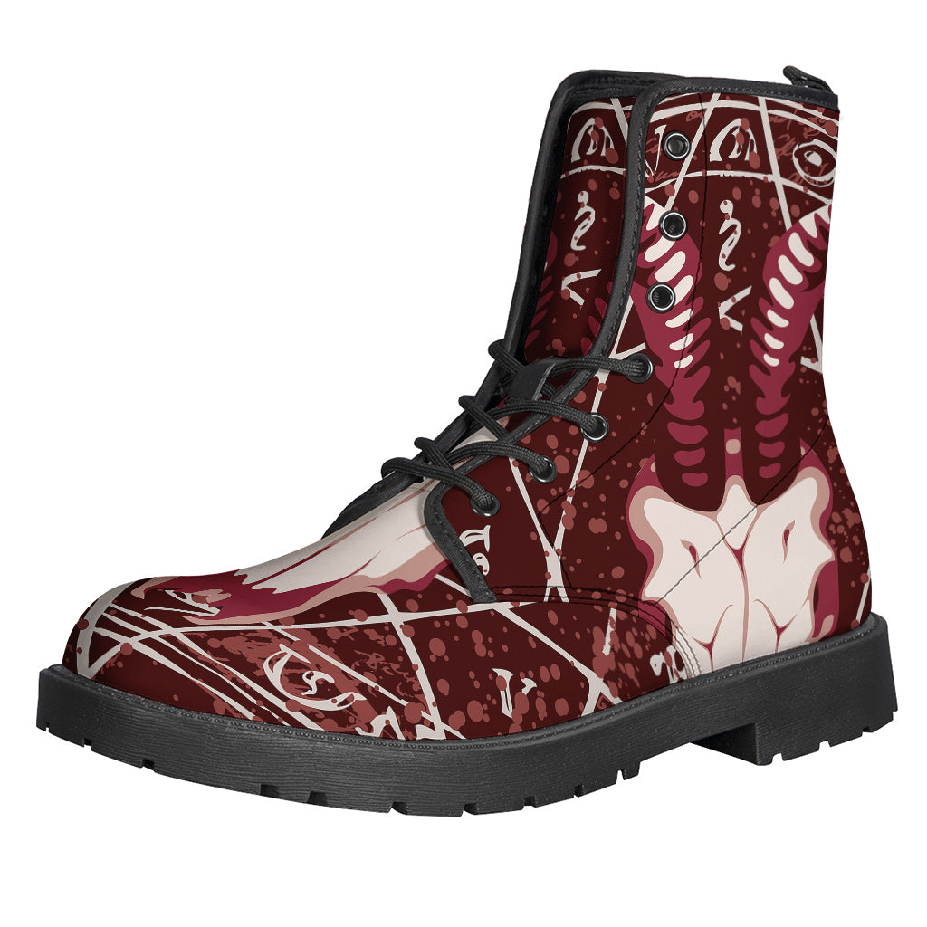 Groovy Goat Skull Pentagram Leather Boots for the Free-Spirited Hippie - 1