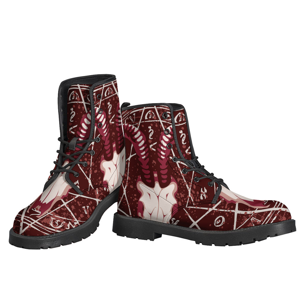 Groovy Goat Skull Pentagram Leather Boots for the Free-Spirited Hippie - 3