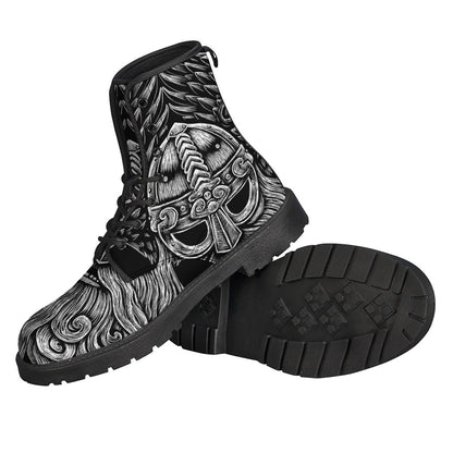 God Odin with Huginn and Muninn Print Leather Hippie Boots - 2