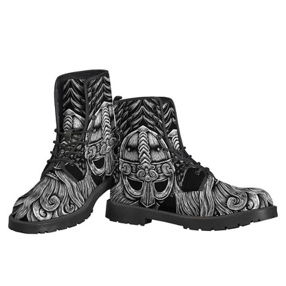 God Odin with Huginn and Muninn Print Leather Hippie Boots - 3