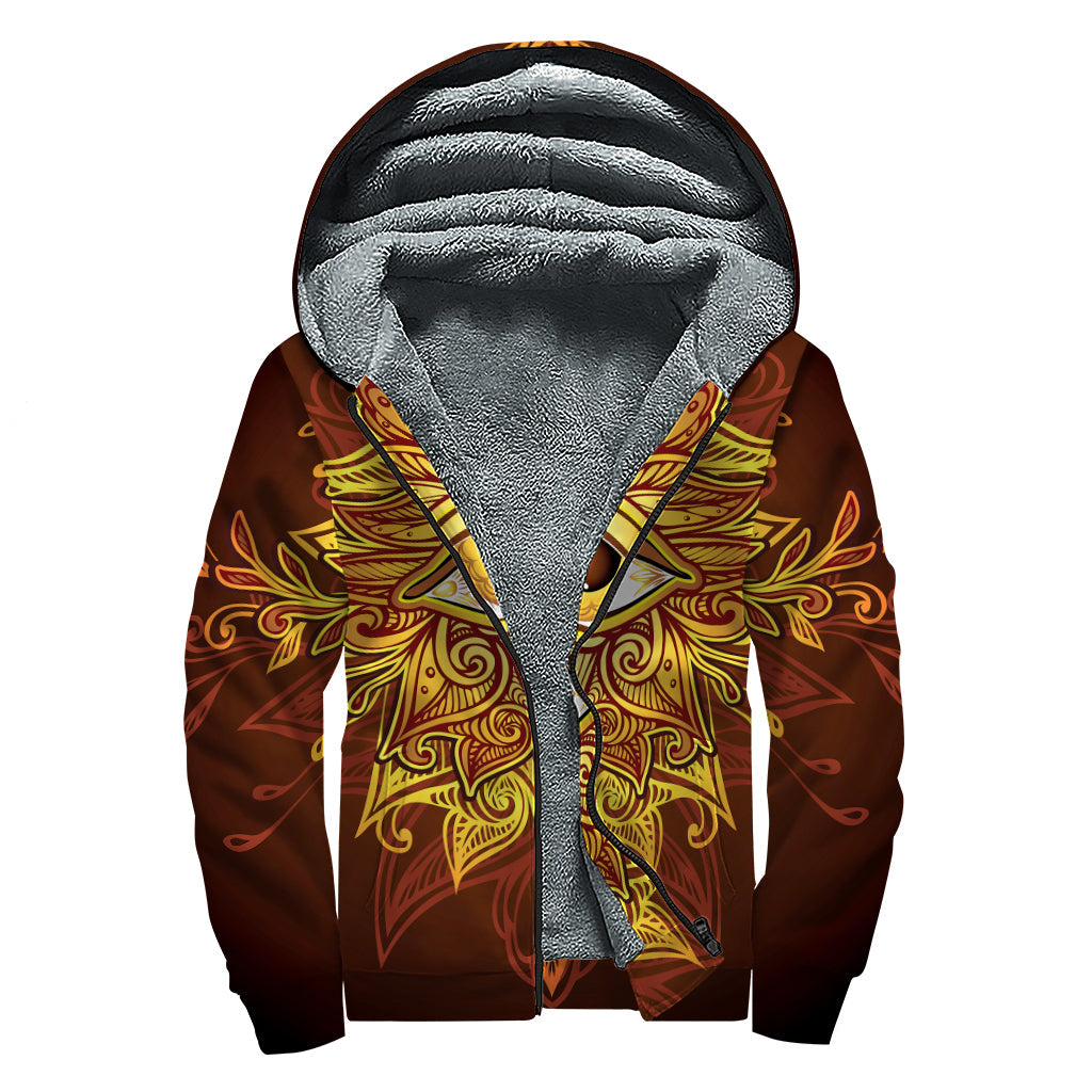 Golden All-Seeing Eye Print Sherpa Lined Zip Up Hoodie for Free-Spirited Hippies - 1