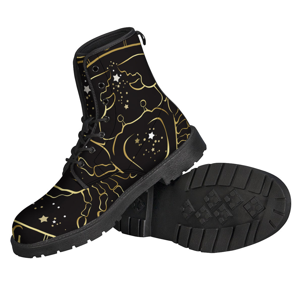 Channel Your Inner Hippie with Gold and Black Cancer Sign Leather Boots - 2