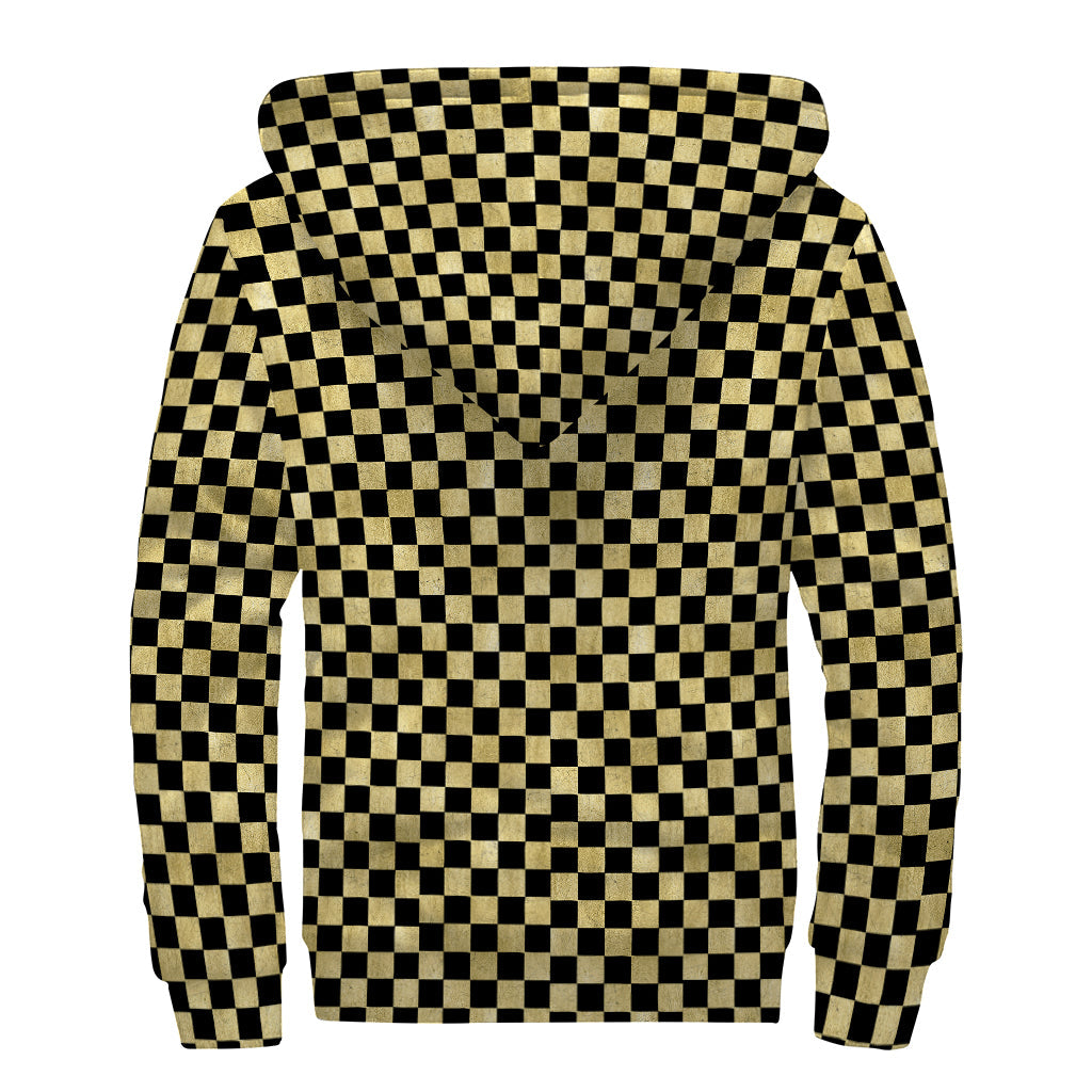 Golden Checkered Bliss: Sherpa Lined Zip Up Hoodie for Hippies - 2