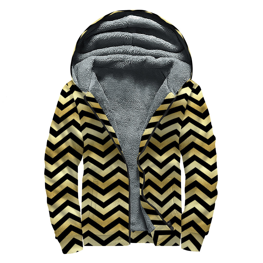 Groovy Gold and Black Chevron Sherpa Hoodie - 1