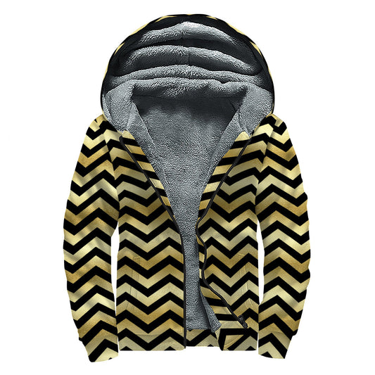 Groovy Gold and Black Chevron Sherpa Hoodie - 1