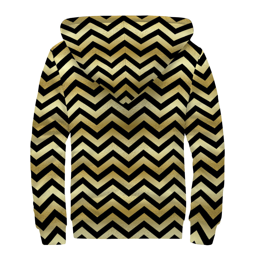 Groovy Gold and Black Chevron Sherpa Hoodie - 2