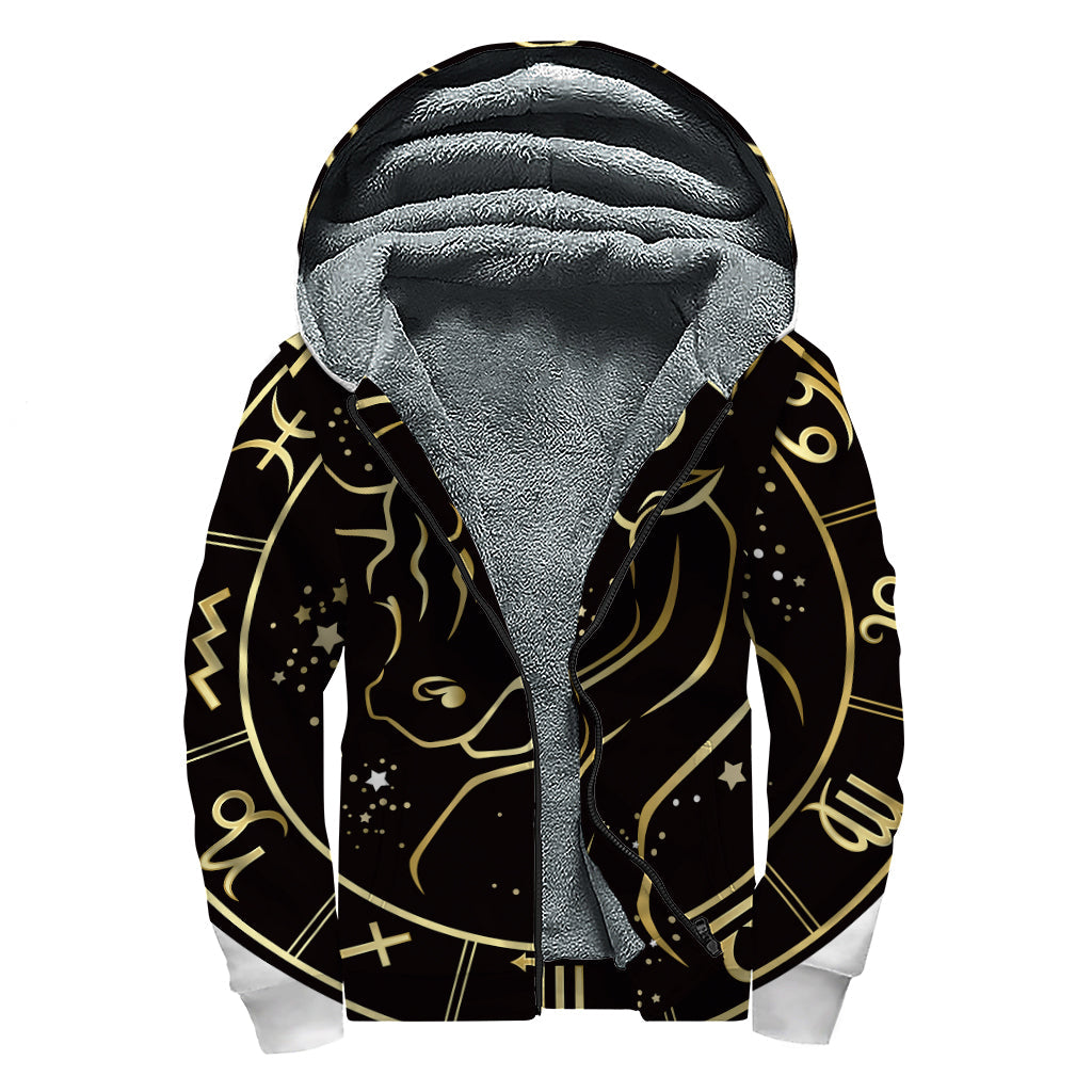 Golden Taurus Sherpa Lined Zip Up Hoodie for the Free-Spirited Hippie - 1