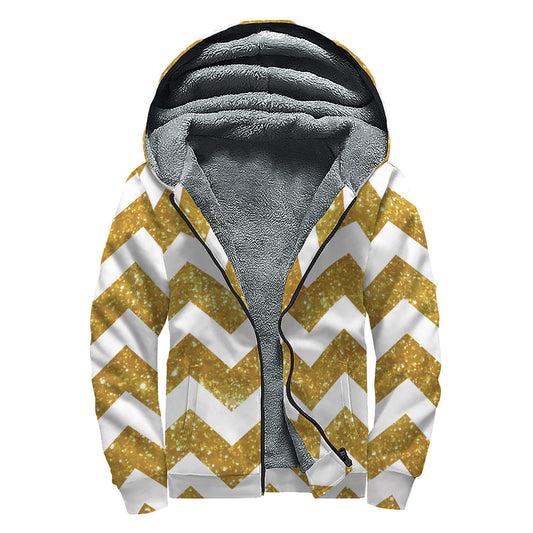 Golden Chevron Dream Sherpa Lined Zip Up Hoodie - 1