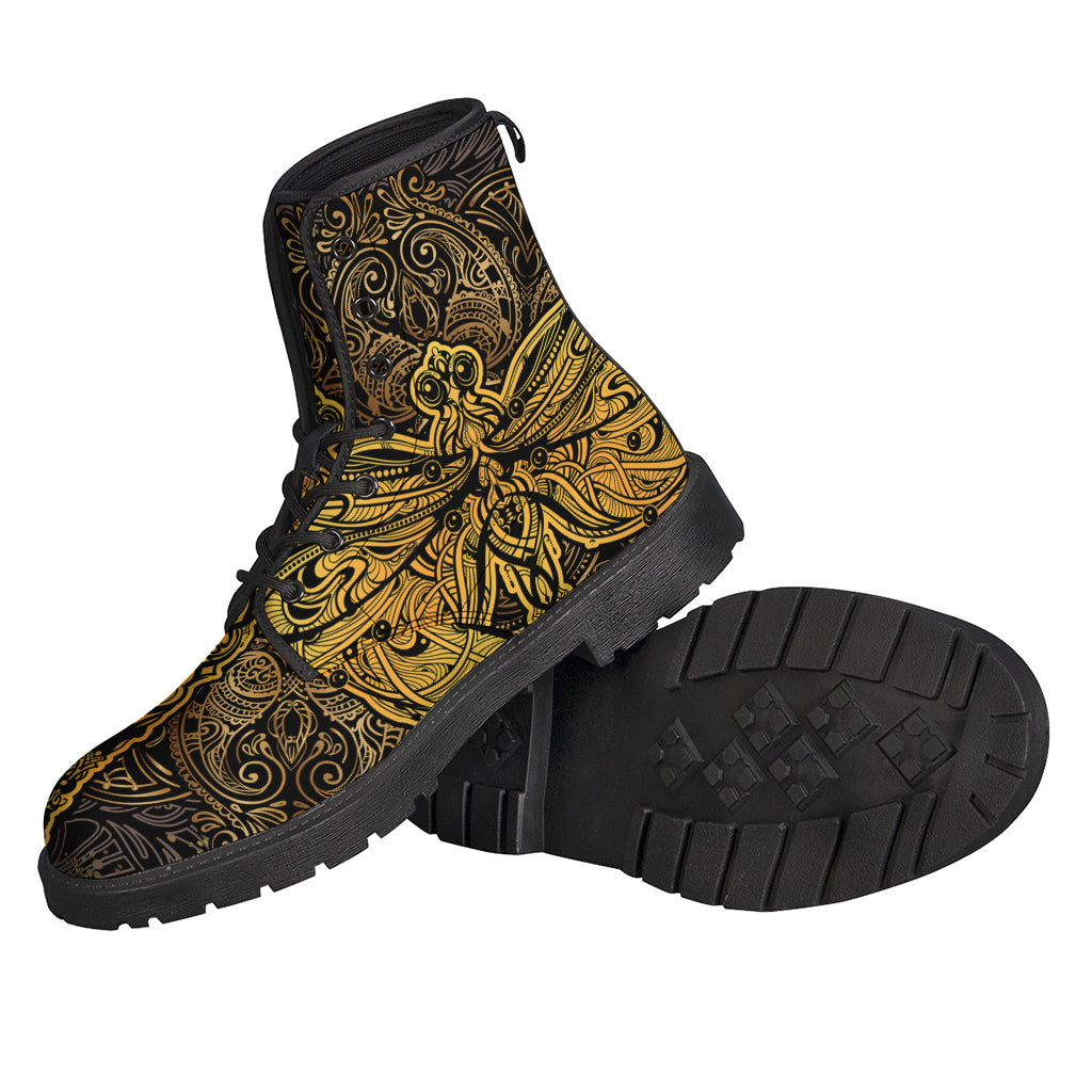 Boho Dragonfly Print Leather Lightweight Boots for the Free-Spirited Hippies - 2