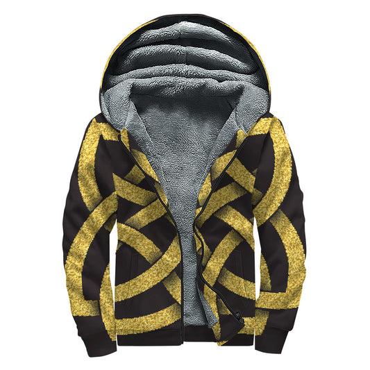 Golden Celtic Knot Sherpa Lined Zip Up Hoodie for Boho Chic Hippies - 1