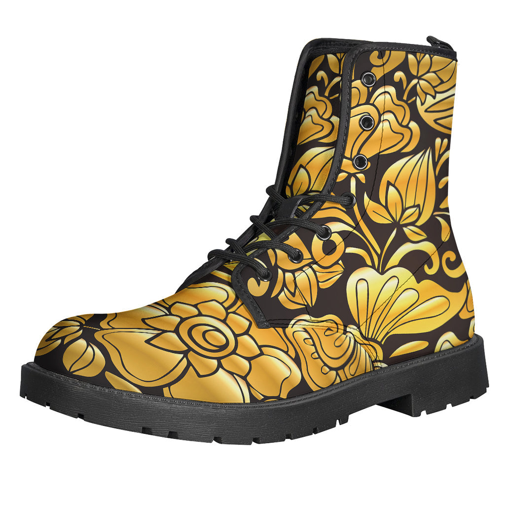 Groovy Gold Easter Egg Print Leather Boots for the Free-Spirited Hippie - 1