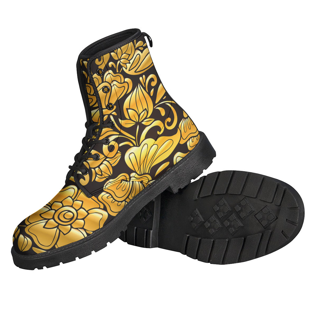 Groovy Gold Easter Egg Print Leather Boots for the Free-Spirited Hippie - 2