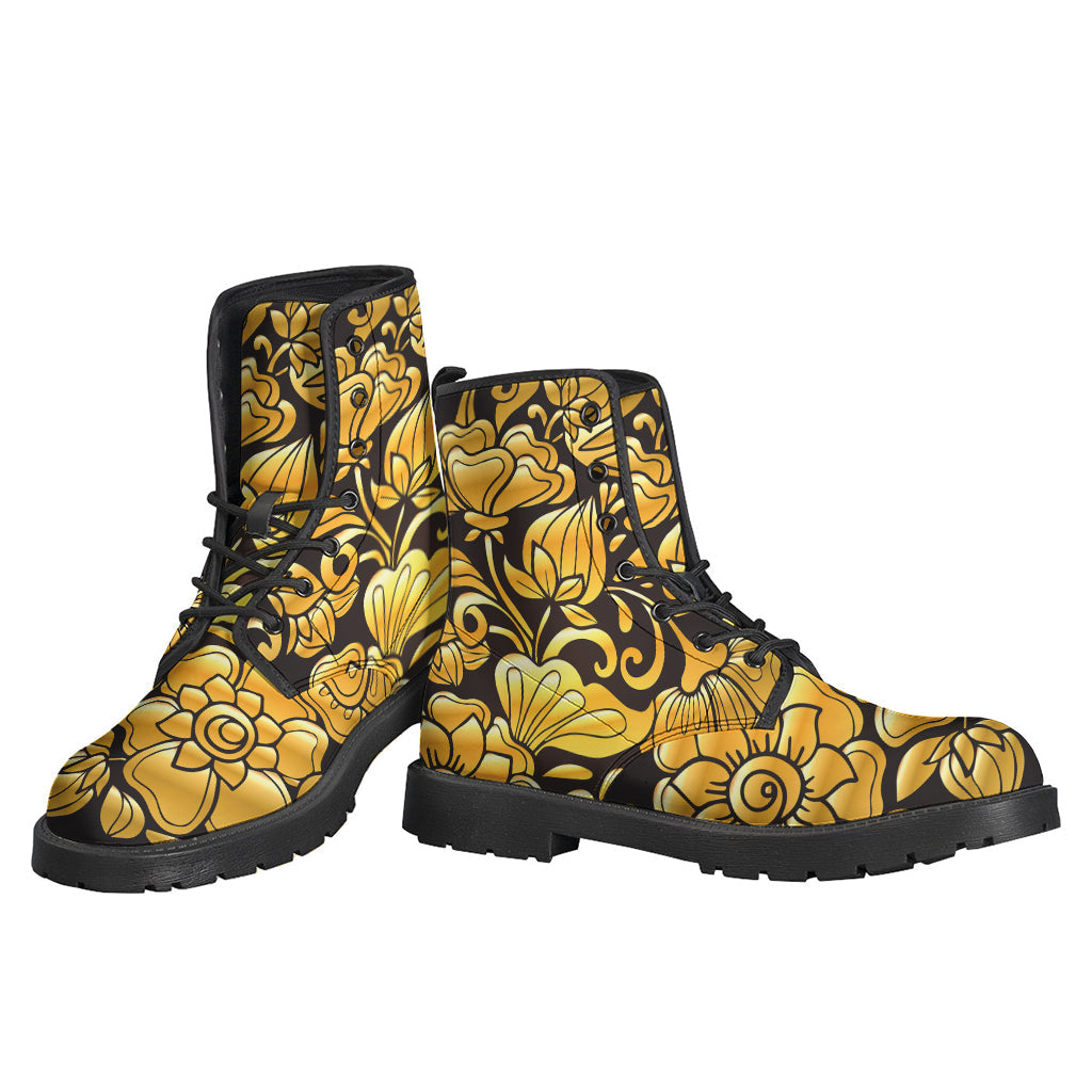 Groovy Gold Easter Egg Print Leather Boots for the Free-Spirited Hippie - 3