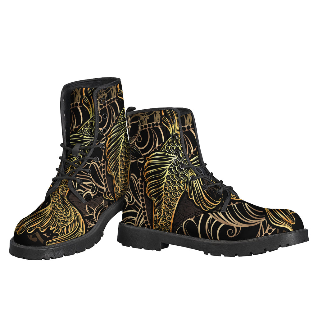 Groovy Gold Koi Carp Leather Boots for Peace-Loving Hippies - 3