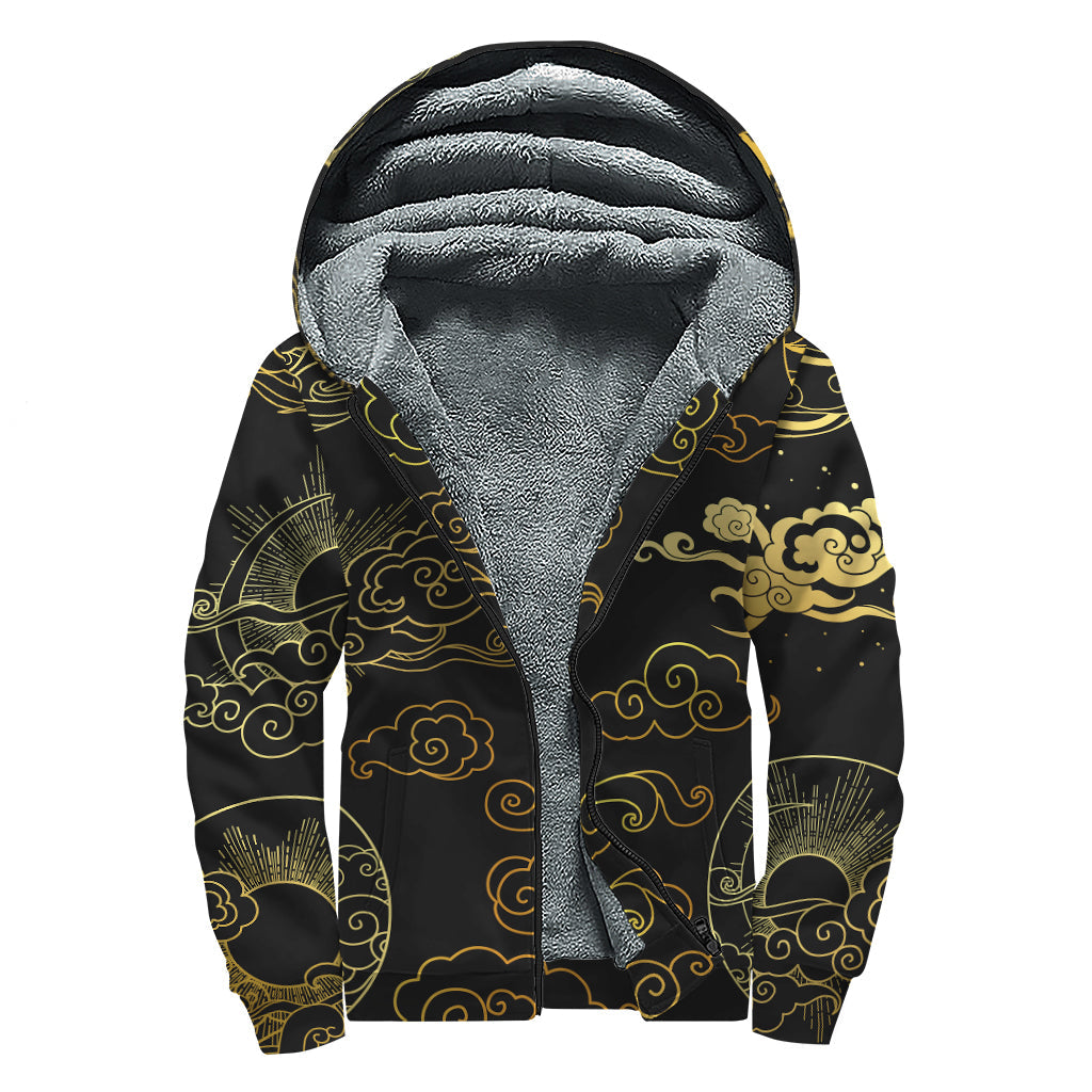 Golden Sun and Moon Sherpa Lined Zip Up Hoodie for Hippie Souls - 1