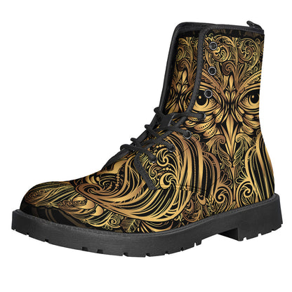 Golden Owl Spirit Leather Boots for the Free-Spirited Hippie - 1