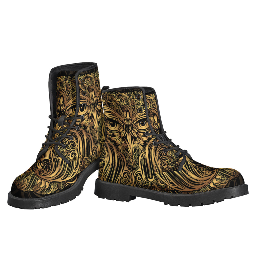 Golden Owl Spirit Leather Boots for the Free-Spirited Hippie - 3