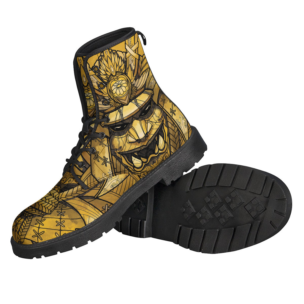 Gold Samurai Mask Print Leather Lightweight Boots: Channel Your Inner Hippie Warrior - 2