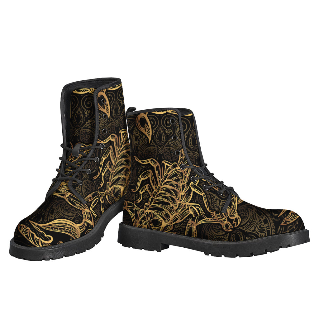 Zodiac Bliss: Embrace Your Inner Hippie with Gold Scorpio Print Leather Lightweight Boots - 3