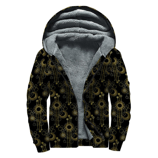 Golden Sun and Moon Sherpa Lined Zip Up Hoodie for the Free-Spirited Hippie - 1