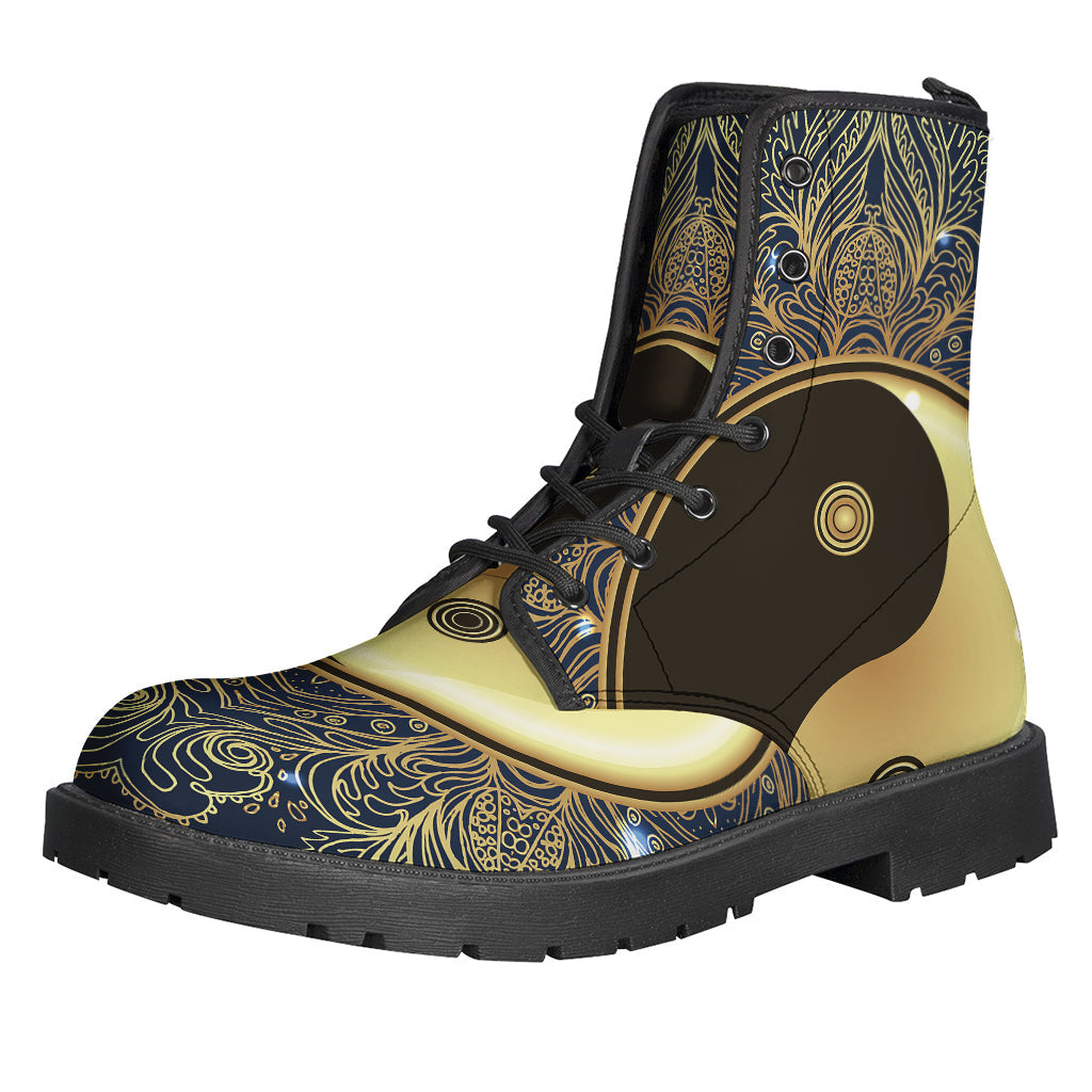 Groovy Leather Lightweight Boots for the Peaceful Souls - Gold Yin Yang Mandala Print - 1