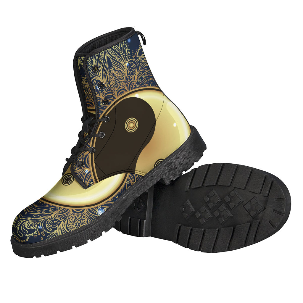 Groovy Leather Lightweight Boots for the Peaceful Souls - Gold Yin Yang Mandala Print - 2