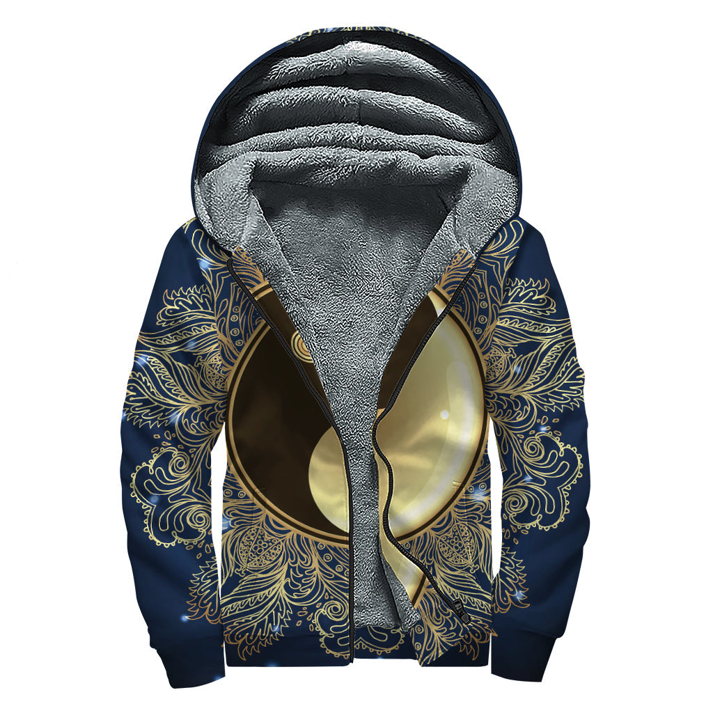 Gold Yin Yang Mandala Sherpa Lined Zip Up Hoodie - Embrace Your Inner Hippie Style - 1