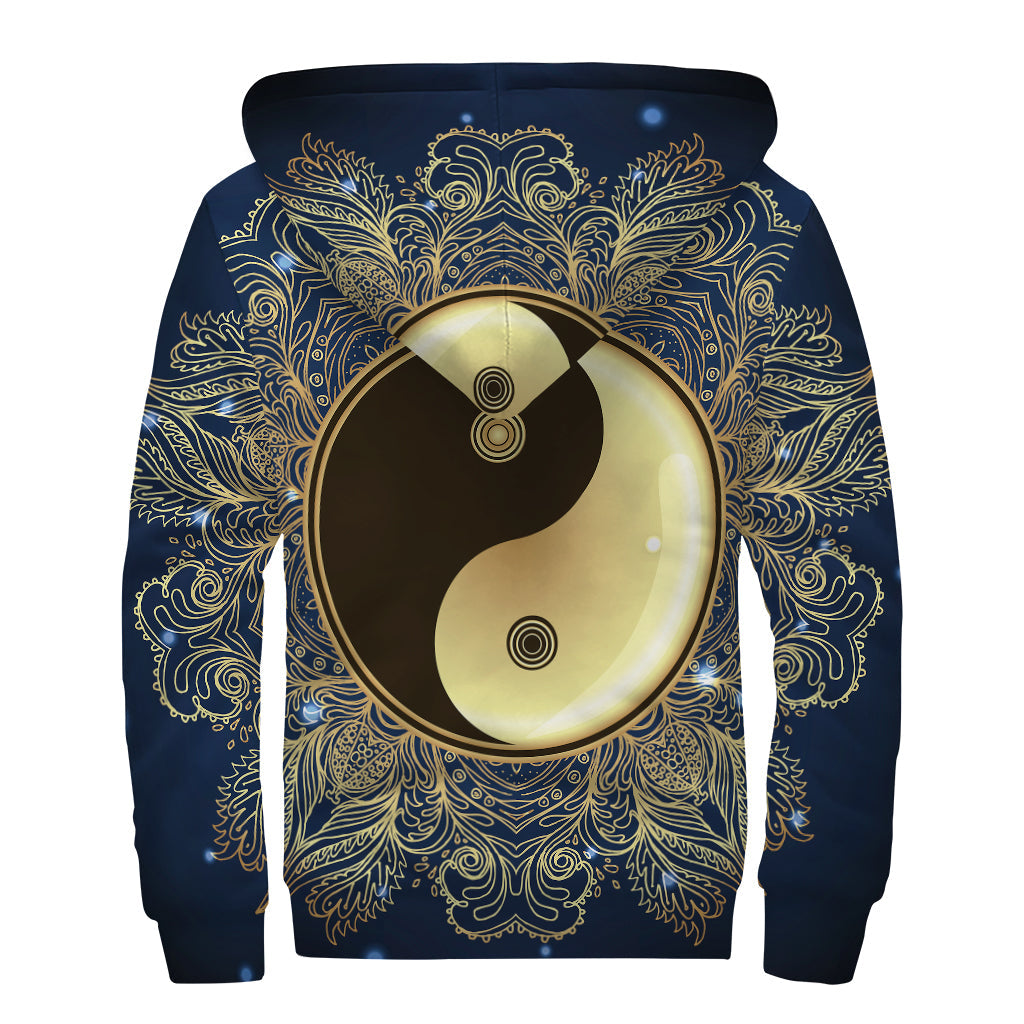 Gold Yin Yang Mandala Sherpa Lined Zip Up Hoodie - Embrace Your Inner Hippie Style - 2