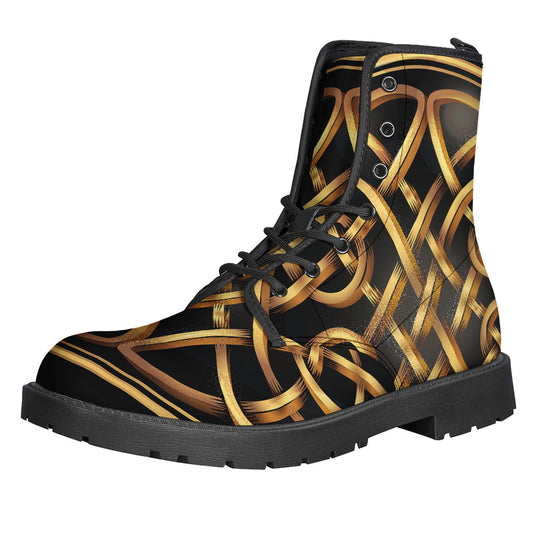 Golden Celtic Knot Printed Leather Boots: The Must-Have Lightweight Footwear for Modern Hippies - 1