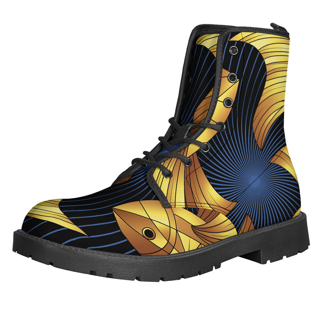 Golden Pisces Zodiac Sign Leather Boots - Perfect for Stylish Hippies! - 1