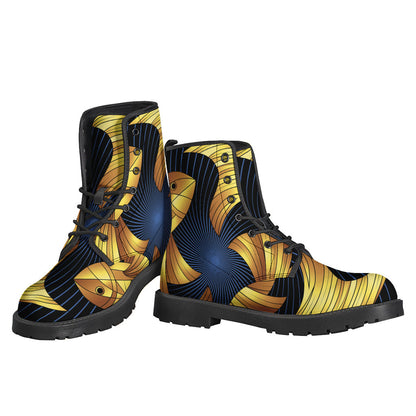 Golden Pisces Zodiac Sign Leather Boots - Perfect for Stylish Hippies! - 3