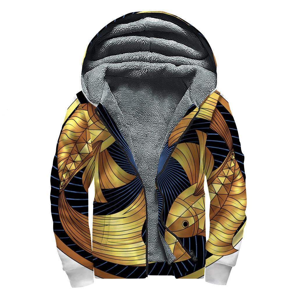 Golden Pisces Hippie Sherpa Lined Zip Up Hoodie - 1