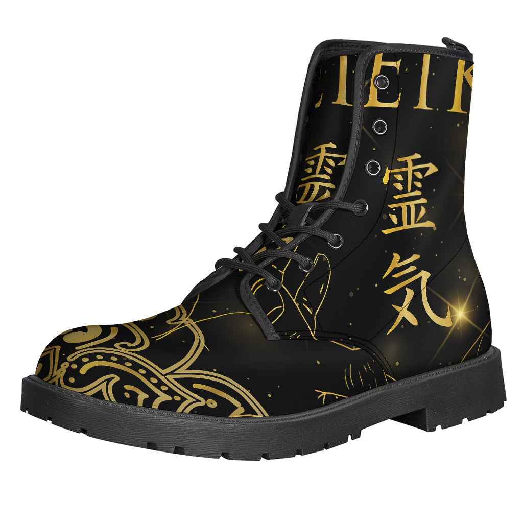 Golden Reiki Print Leather Boots for the Bohemian Soul - 1