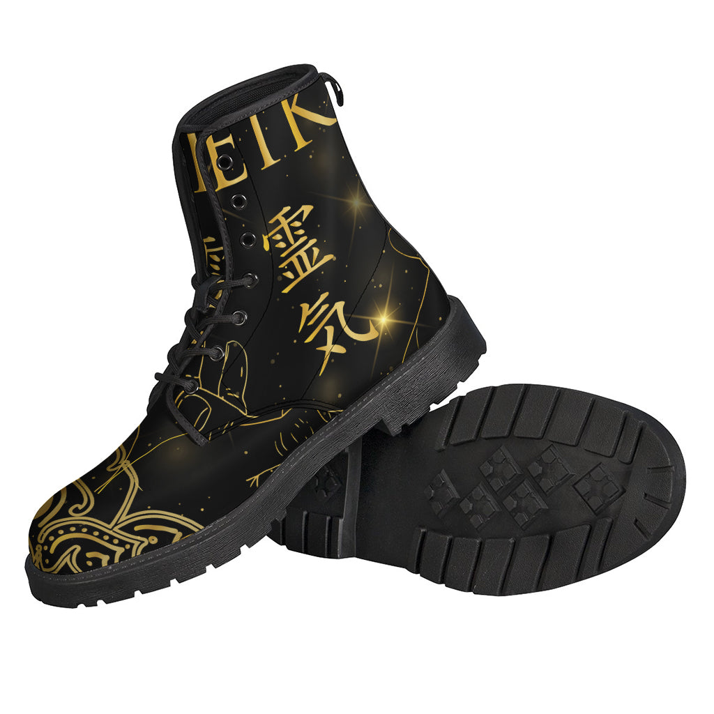 Golden Reiki Print Leather Boots for the Bohemian Soul - 2