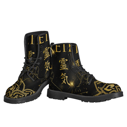 Golden Reiki Print Leather Boots for the Bohemian Soul - 3