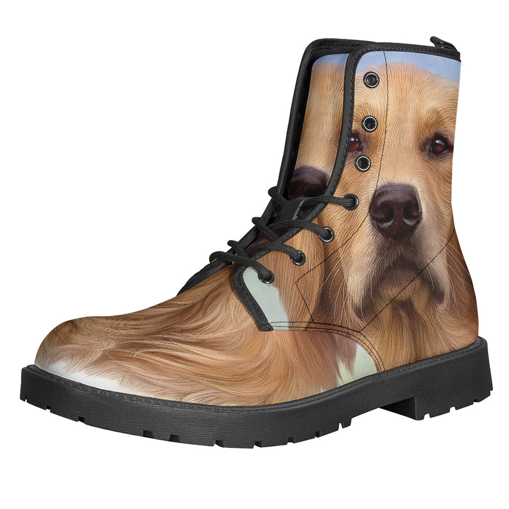 Golden Retriever Portrait Leather Boots for Free-Spirited Hippies - 1